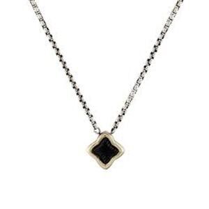 David Yurman Onyx Quatrefoil Sterling Silver & Gold Pendant Necklace 16in